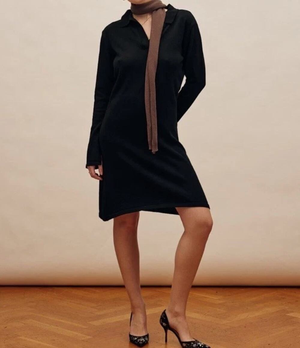 Ann Mashburn Extra Fine Merino Wool Long Sleeve Black Dress Women's Size Medium